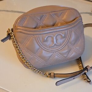 Tory Burch Beige Quilted Crossbody Bag